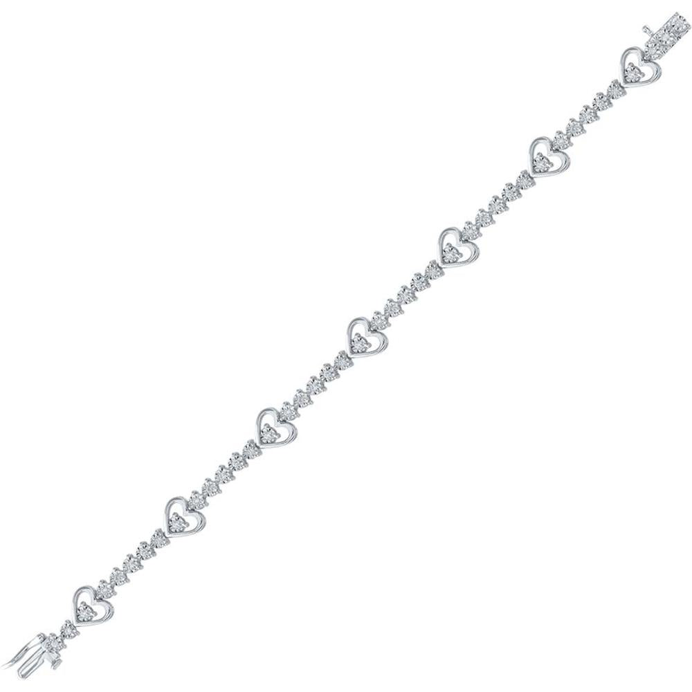 GND Sterling Silver Heart Tennis Bracelet with Round Prong-Set Diamonds - 1/2 Total Carat Weight