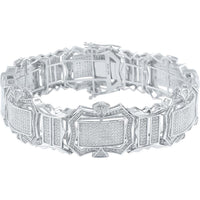 GND Sterling Silver Rectangle Link Bracelet with Pave-Set Round Diamonds - 3.18 Carat Total Diamond Weight