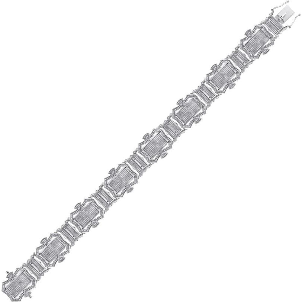 GND Sterling Silver Rectangle Link Bracelet with Pave-Set Round Diamonds - 3.18 Carat Total Diamond Weight