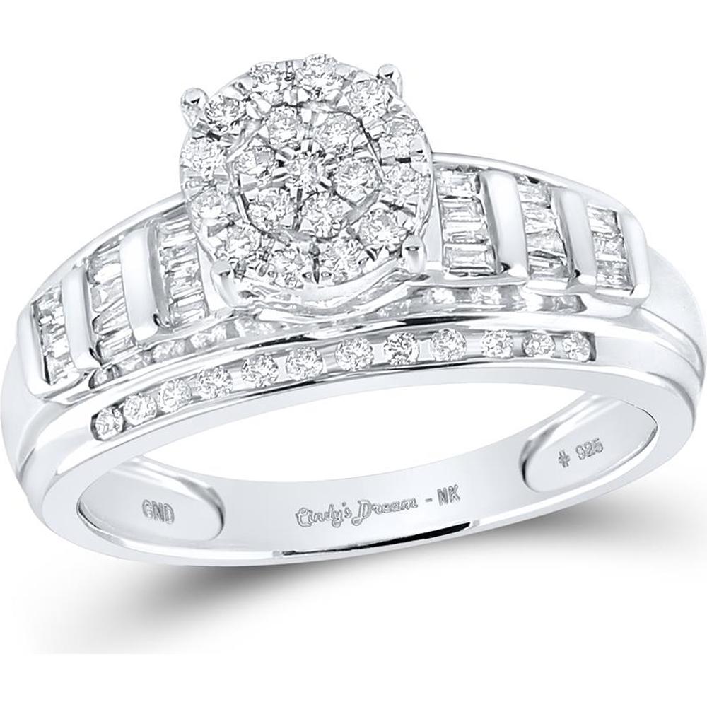 GND Sterling Silver Round Diamond Bridal Engagement Ring with Channel-Set Baguette Diamonds - 1/2 Total Carat Weight