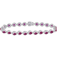 GND Sterling Silver Tennis Bracelet with Prong-Set Oval Synthetic Rubies and Pave Round Diamonds - 5.88 Carat Total Gemstone Weight