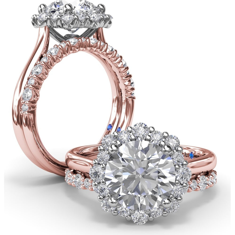 Graduated Halo Engagement Ring Setting with Peek-a-Boo Diamond Detail, Round Center Stone by Fana - 0.42 Carat Total Diamond Weight