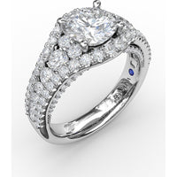 Graduated Three-Strand Diamond Encrusted Engagement Ring Setting with Halo by Fana - 1.30 Carat Total Diamond Weight