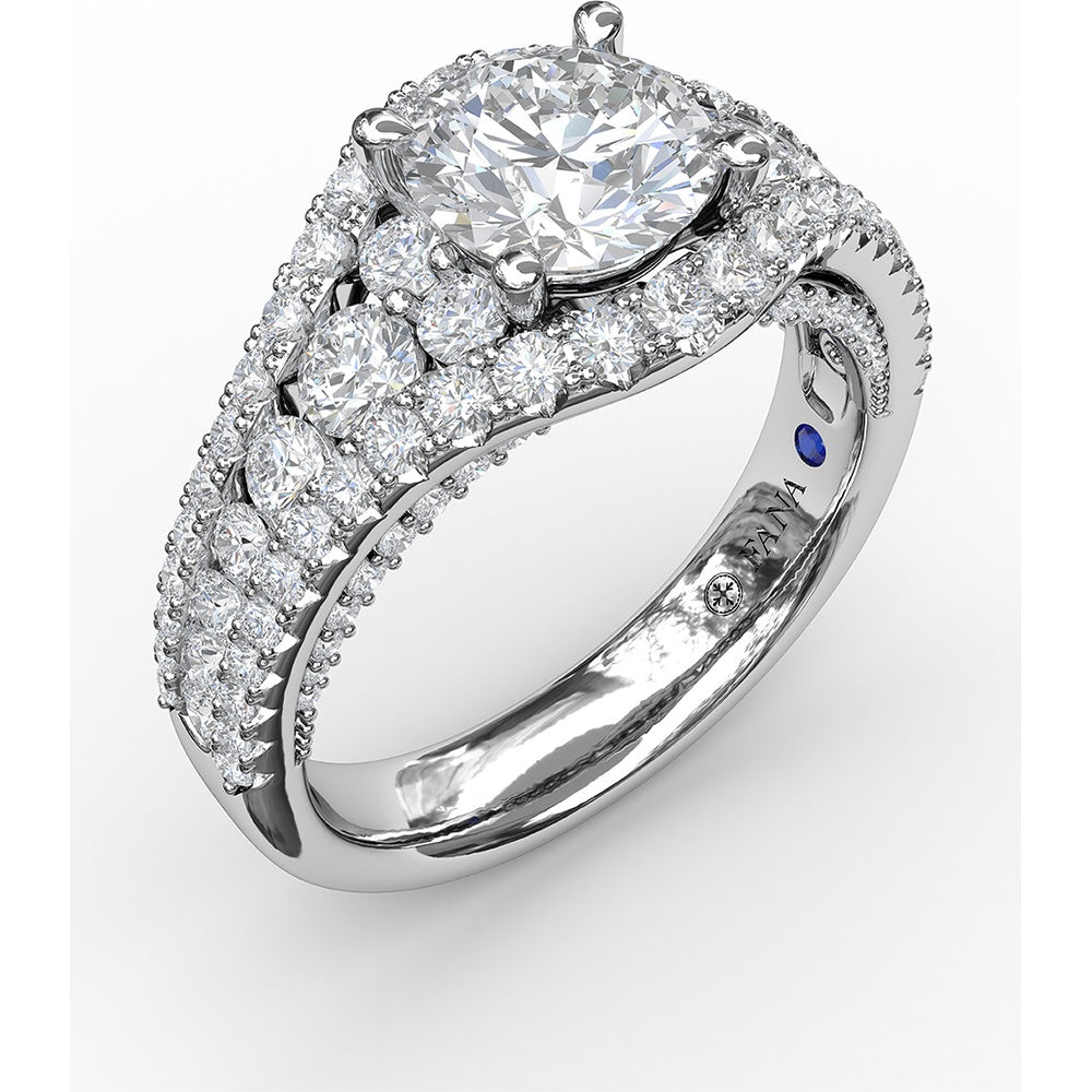 Graduated Three-Strand Diamond Encrusted Engagement Ring Setting with Halo by Fana - 1.30 Carat Total Diamond Weight