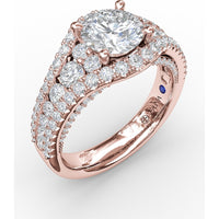Graduated Three-Strand Diamond Encrusted Engagement Ring Setting with Halo by Fana - 1.30 Carat Total Diamond Weight