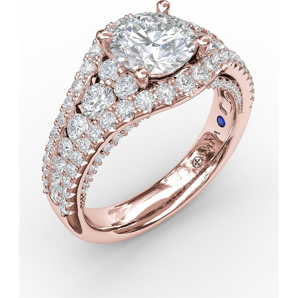 Graduated Three-Strand Diamond Encrusted Engagement Ring Setting with Halo by Fana - 1.30 Carat Total Diamond Weight