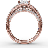 Graduated Three-Strand Diamond Encrusted Engagement Ring Setting with Halo by Fana - 1.30 Carat Total Diamond Weight