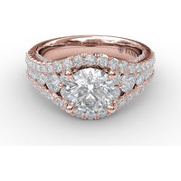 Graduated Three-Strand Diamond Encrusted Engagement Ring Setting with Halo by Fana - 1.30 Carat Total Diamond Weight