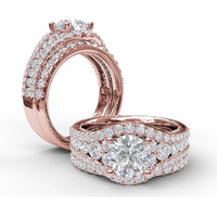 Graduated Three-Strand Diamond Encrusted Engagement Ring Setting with Halo by Fana - 1.30 Carat Total Diamond Weight