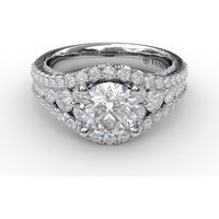 Graduated Three-Strand Diamond Encrusted Engagement Ring Setting with Halo by Fana - 1.30 Carat Total Diamond Weight