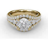 Graduated Three-Strand Diamond Encrusted Engagement Ring Setting with Halo by Fana - 1.30 Carat Total Diamond Weight