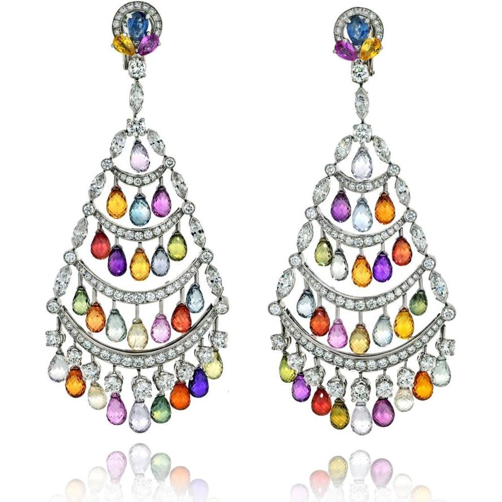 Graff 18K White Gold Chandelier Earrings with Pear-Shaped Sapphires and Brilliant-Cut Diamonds - 86.76 Carats Total Weight