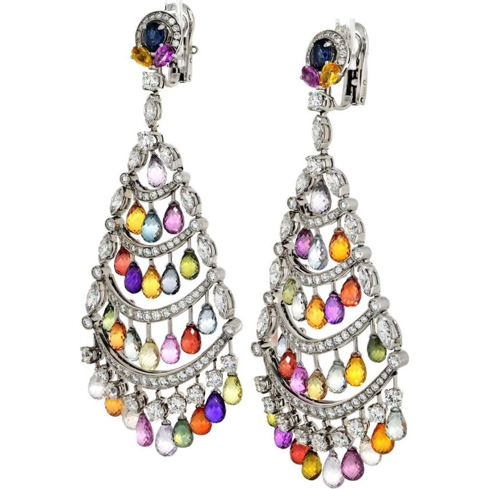 Graff 18K White Gold Chandelier Earrings with Pear-Shaped Sapphires and Brilliant-Cut Diamonds - 86.76 Carats Total Weight