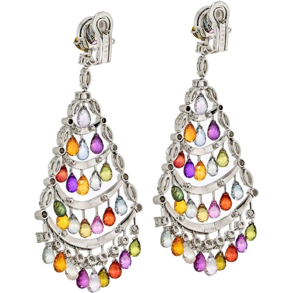 Graff 18K White Gold Chandelier Earrings with Pear-Shaped Sapphires and Brilliant-Cut Diamonds - 86.76 Carats Total Weight