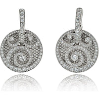 Graff 18K White Gold Diamond Earrings with Rhodiumed Medallion Design - 15 Carats Total Diamond Weight