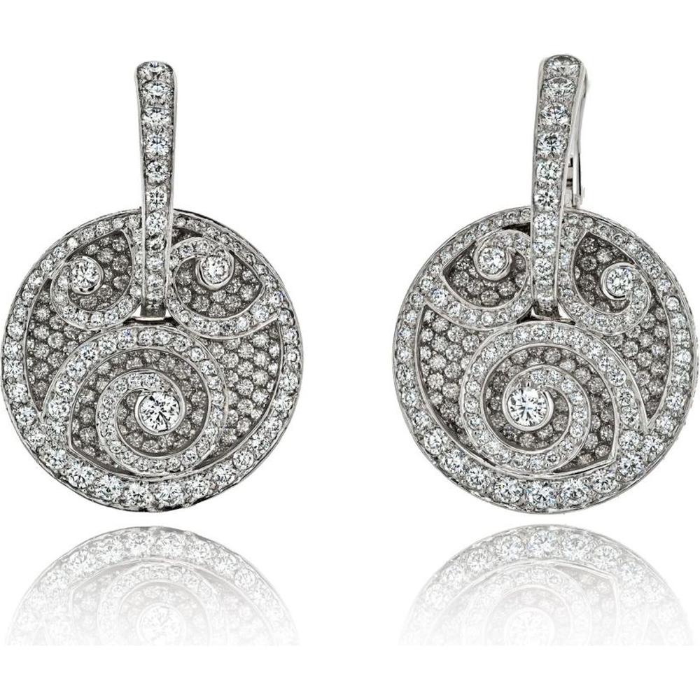 Graff 18K White Gold Diamond Earrings with Rhodiumed Medallion Design - 15 Carats Total Diamond Weight