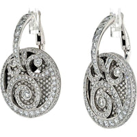 Graff 18K White Gold Diamond Earrings with Rhodiumed Medallion Design - 15 Carats Total Diamond Weight
