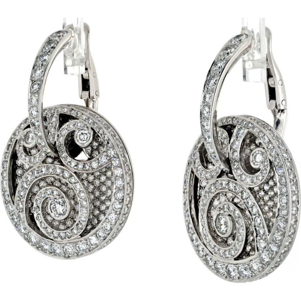 Graff 18K White Gold Diamond Earrings with Rhodiumed Medallion Design - 15 Carats Total Diamond Weight