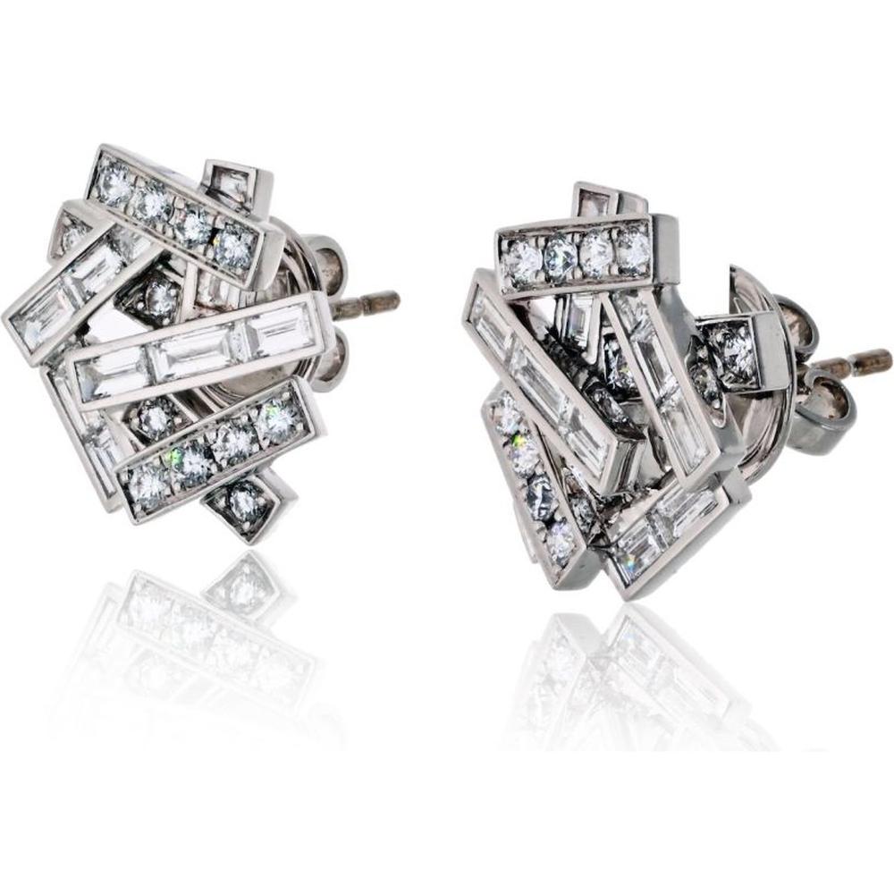 Graff 18K White Gold Stud Earrings with Baguette and Round Diamonds - 1.80 Carats Total Diamond Weight