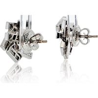 Graff 18K White Gold Stud Earrings with Baguette and Round Diamonds - 1.80 Carats Total Diamond Weight