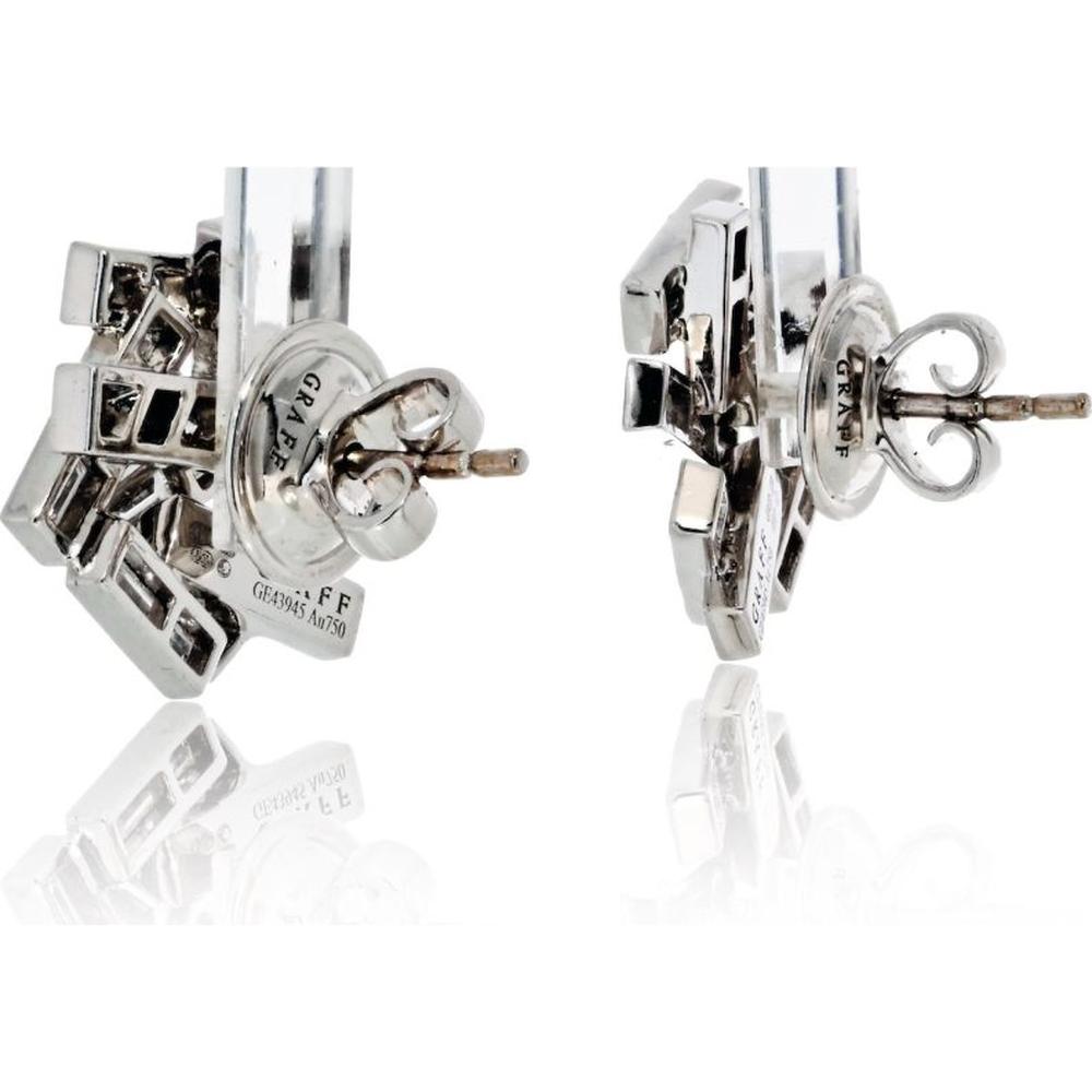 Graff 18K White Gold Stud Earrings with Baguette and Round Diamonds - 1.80 Carats Total Diamond Weight