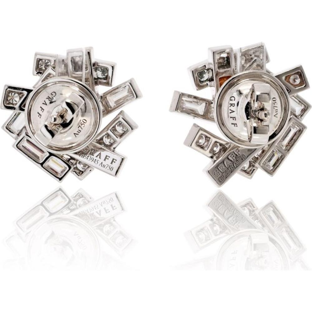 Graff 18K White Gold Stud Earrings with Baguette and Round Diamonds - 1.80 Carats Total Diamond Weight