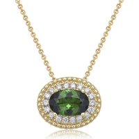 Green Tourmaline and Diamond East to West Pendant Necklace in 18K Yellow Gold by Charles Krypell