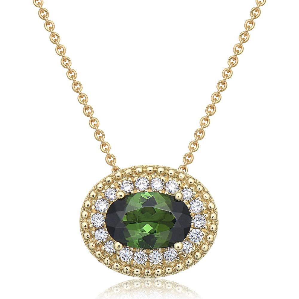 Green Tourmaline and Diamond East to West Pendant Necklace in 18K Yellow Gold by Charles Krypell
