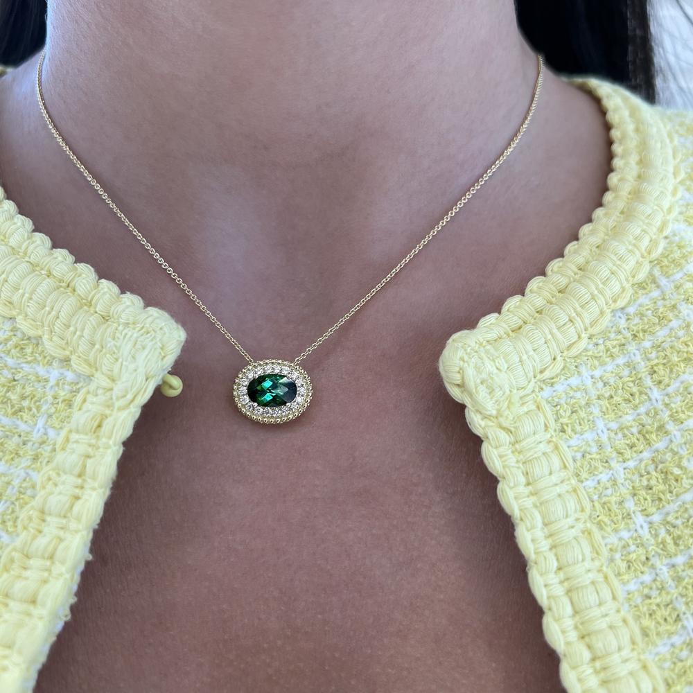Green Tourmaline and Diamond East to West Pendant Necklace in 18K Yellow Gold by Charles Krypell
