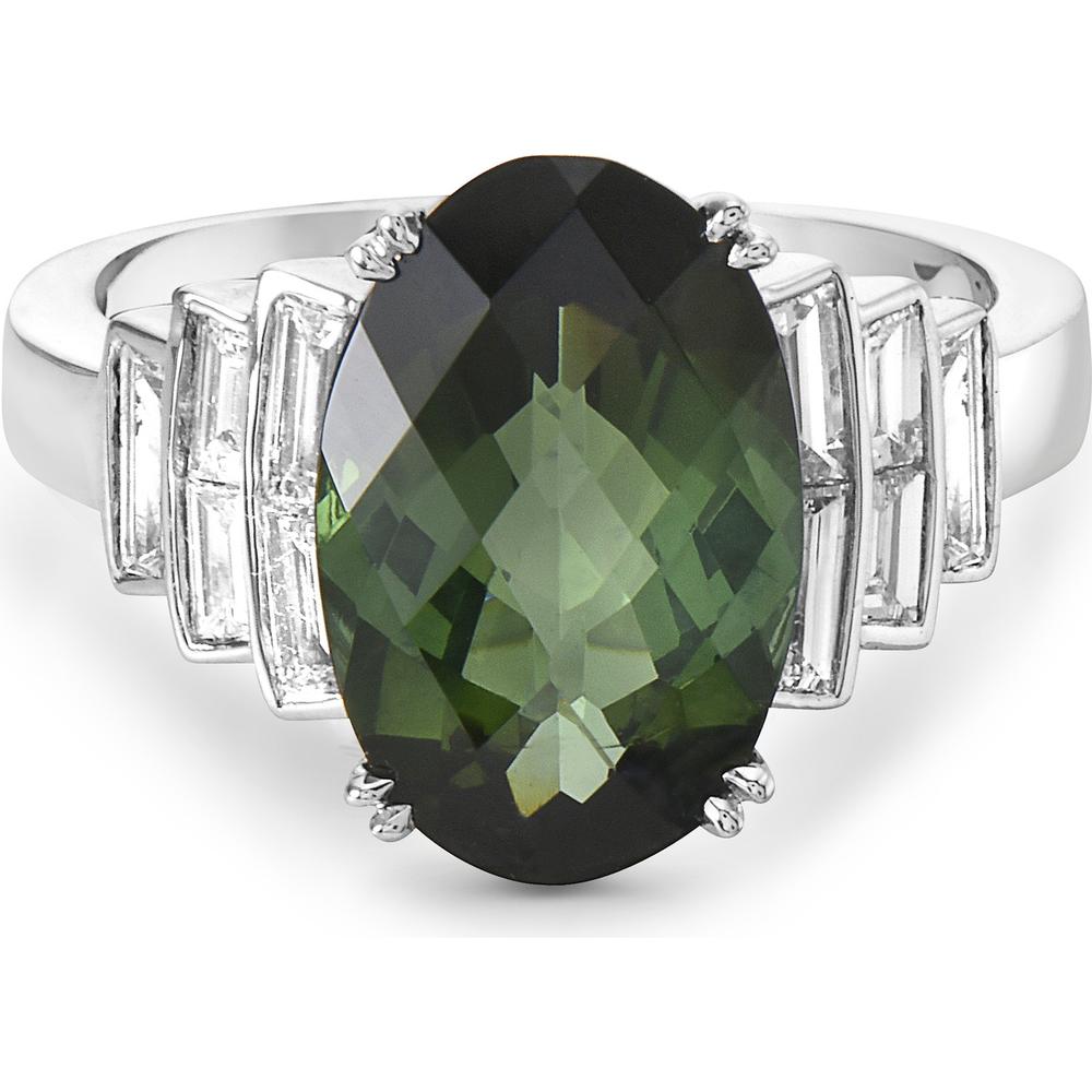 Green Tourmaline and Diamond Step Ring in 18K White Gold by Charles Krypell