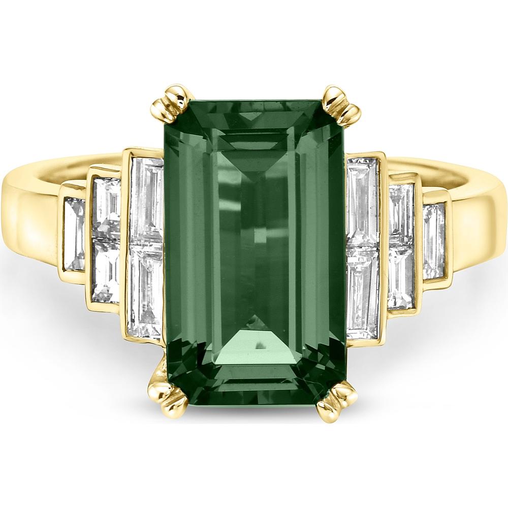 Green Tourmaline and Diamond Step Ring in 18K Yellow Gold by Charles Krypell