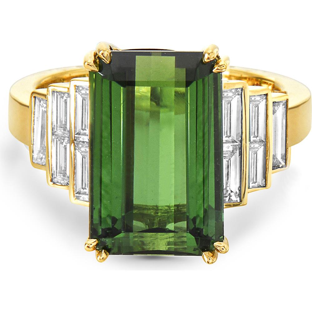 Green Tourmaline and Diamond Step Ring in 18K Yellow Gold by Charles Krypell