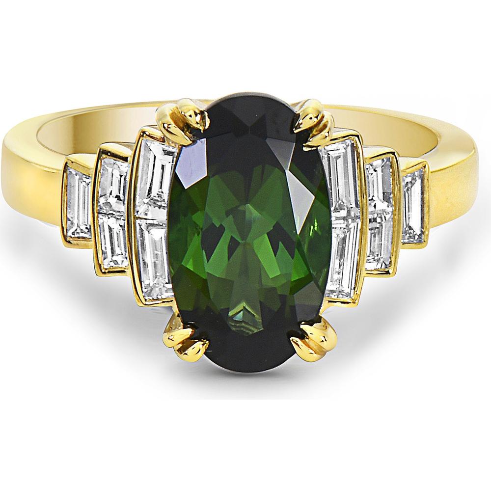 Green Tourmaline and Diamond Step Ring in 18K Yellow Gold by Charles Krypell