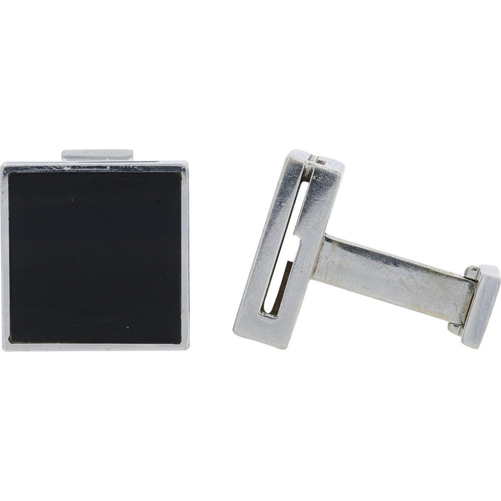 Gucci 18K White Gold Square Onyx Stud Cuff Links for Men - 18K White Gold and Black Onyx Designer Cuff Link Pair