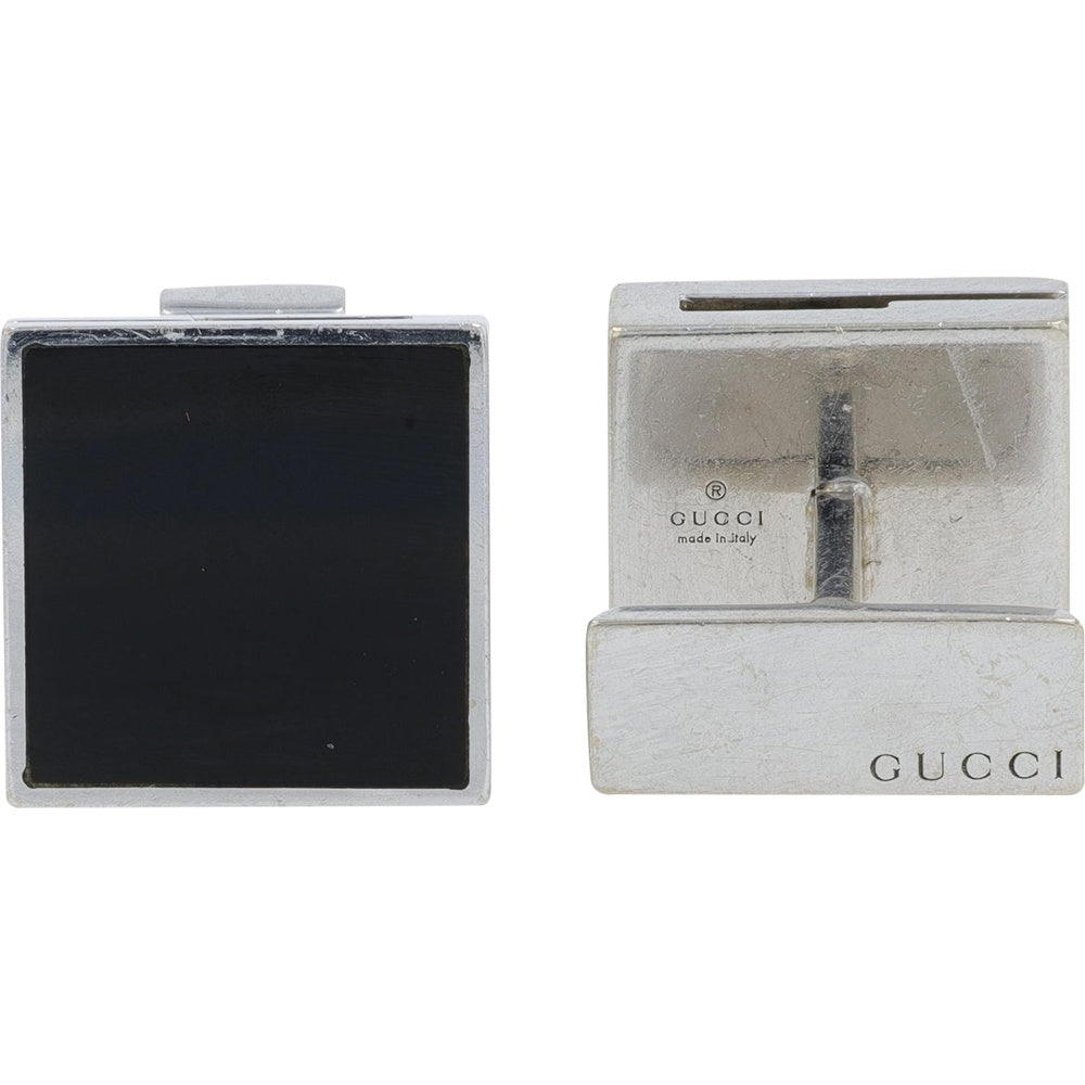 Gucci 18K White Gold Square Onyx Stud Cuff Links for Men - 18K White Gold and Black Onyx Designer Cuff Link Pair