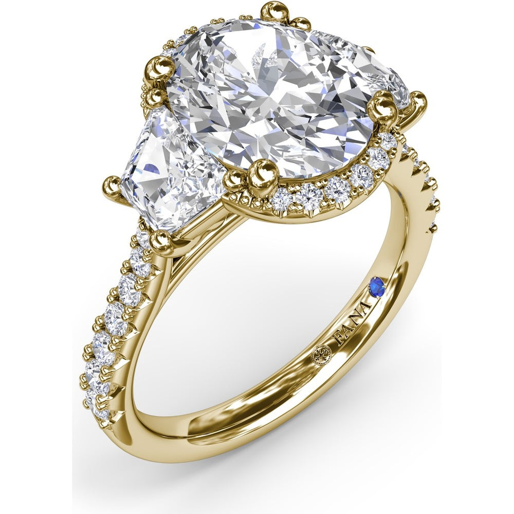 Halo Diamond Engagement Ring Setting with Trapezoid Side Stones by Fana - 0.34 Carat Total Diamond Weight