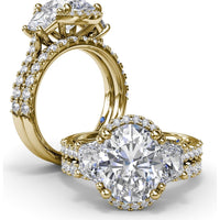 Halo Diamond Engagement Ring Setting with Trapezoid Side Stones by Fana - 0.34 Carat Total Diamond Weight