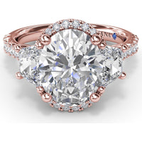 Halo Diamond Engagement Ring Setting with Trapezoid Side Stones by Fana - 0.34 Carat Total Diamond Weight