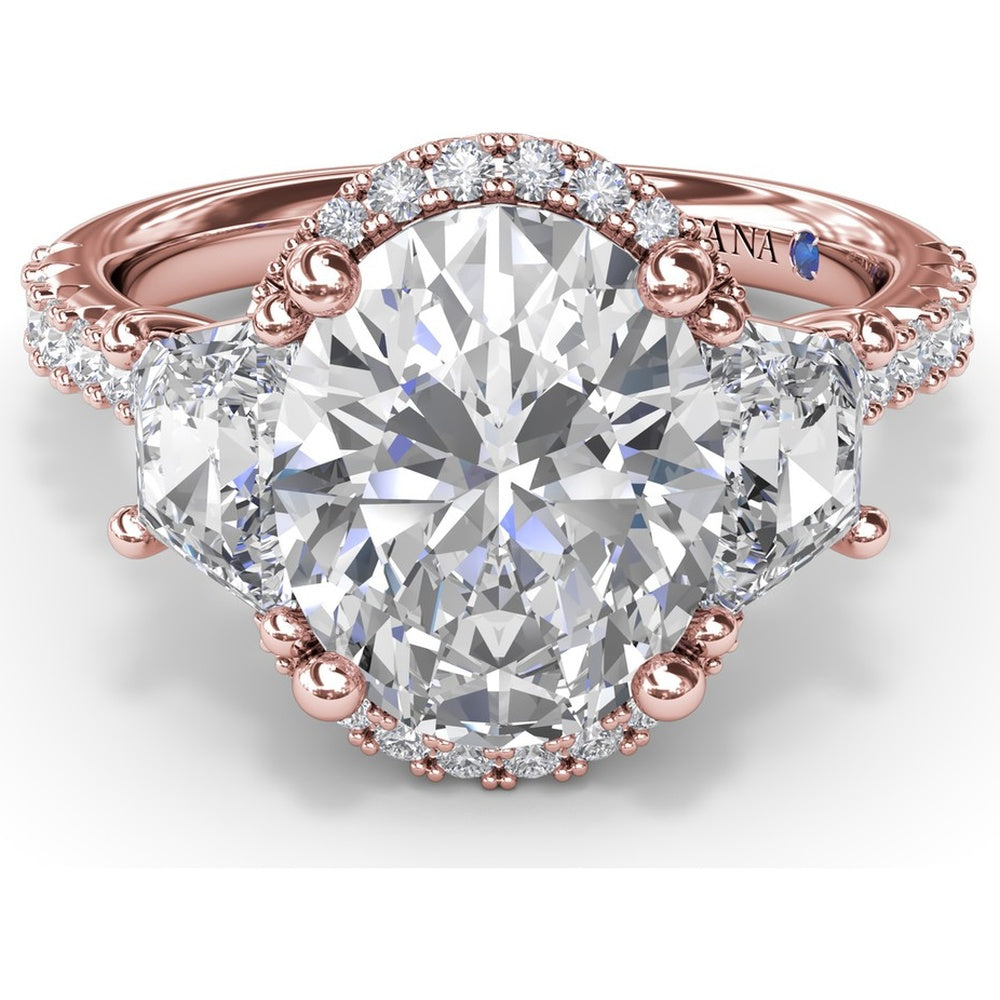 Halo Diamond Engagement Ring Setting with Trapezoid Side Stones by Fana - 0.34 Carat Total Diamond Weight