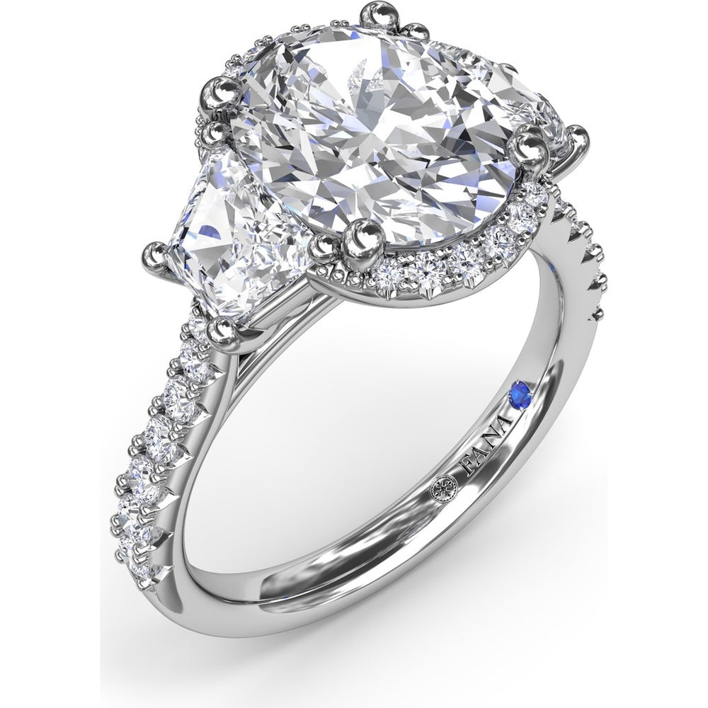 Halo Diamond Engagement Ring Setting with Trapezoid Side Stones by Fana - 0.34 Carat Total Diamond Weight
