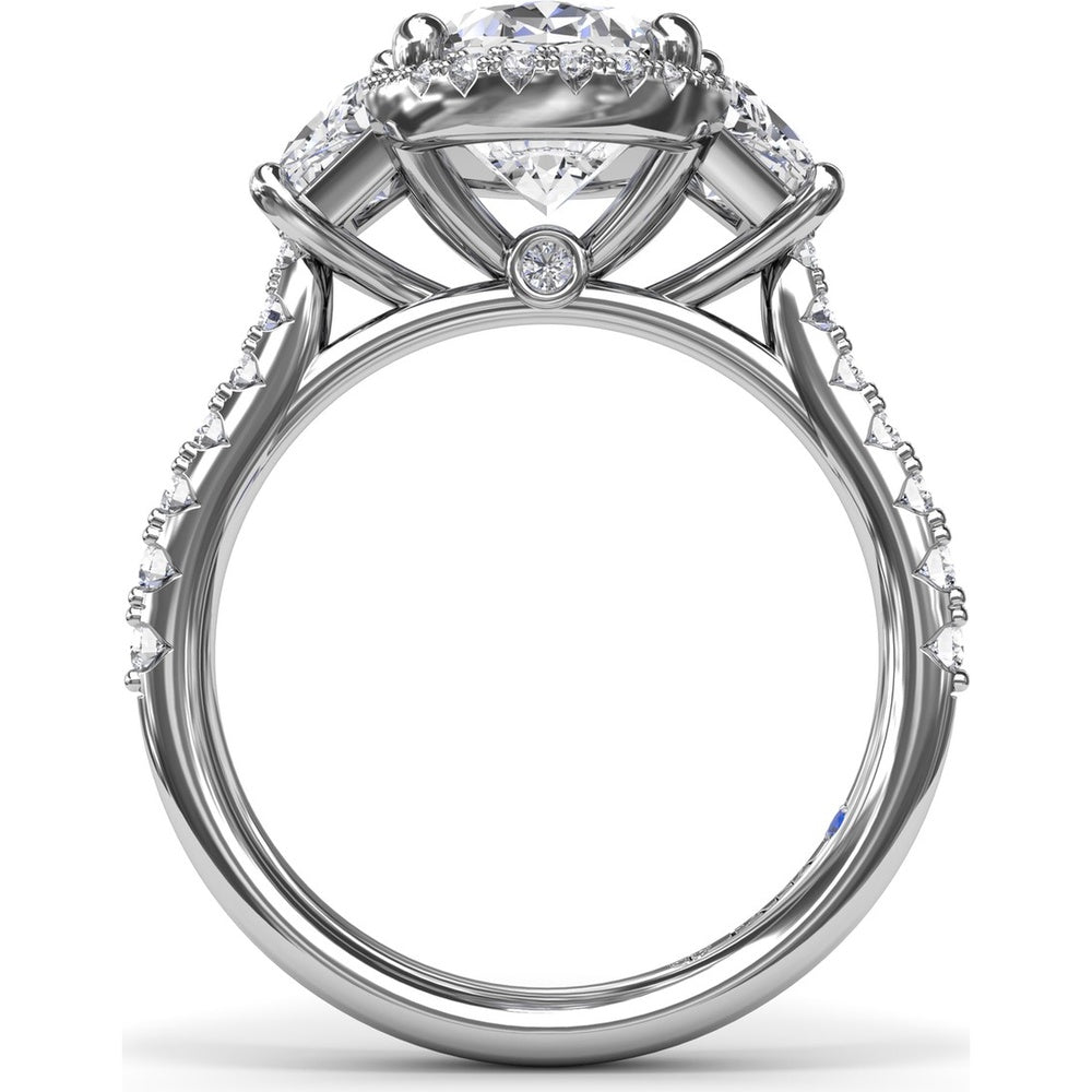 Halo Diamond Engagement Ring Setting with Trapezoid Side Stones by Fana - 0.34 Carat Total Diamond Weight