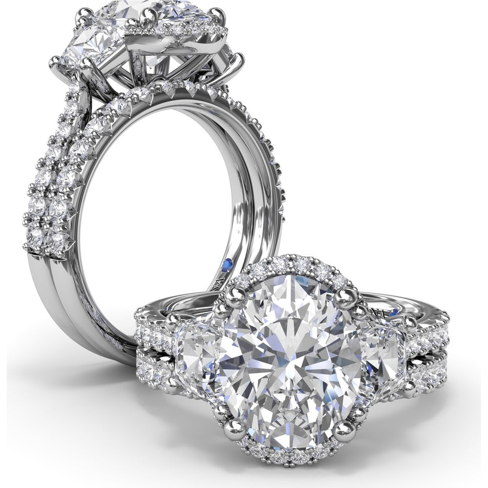 Halo Diamond Engagement Ring Setting with Trapezoid Side Stones by Fana - 0.34 Carat Total Diamond Weight