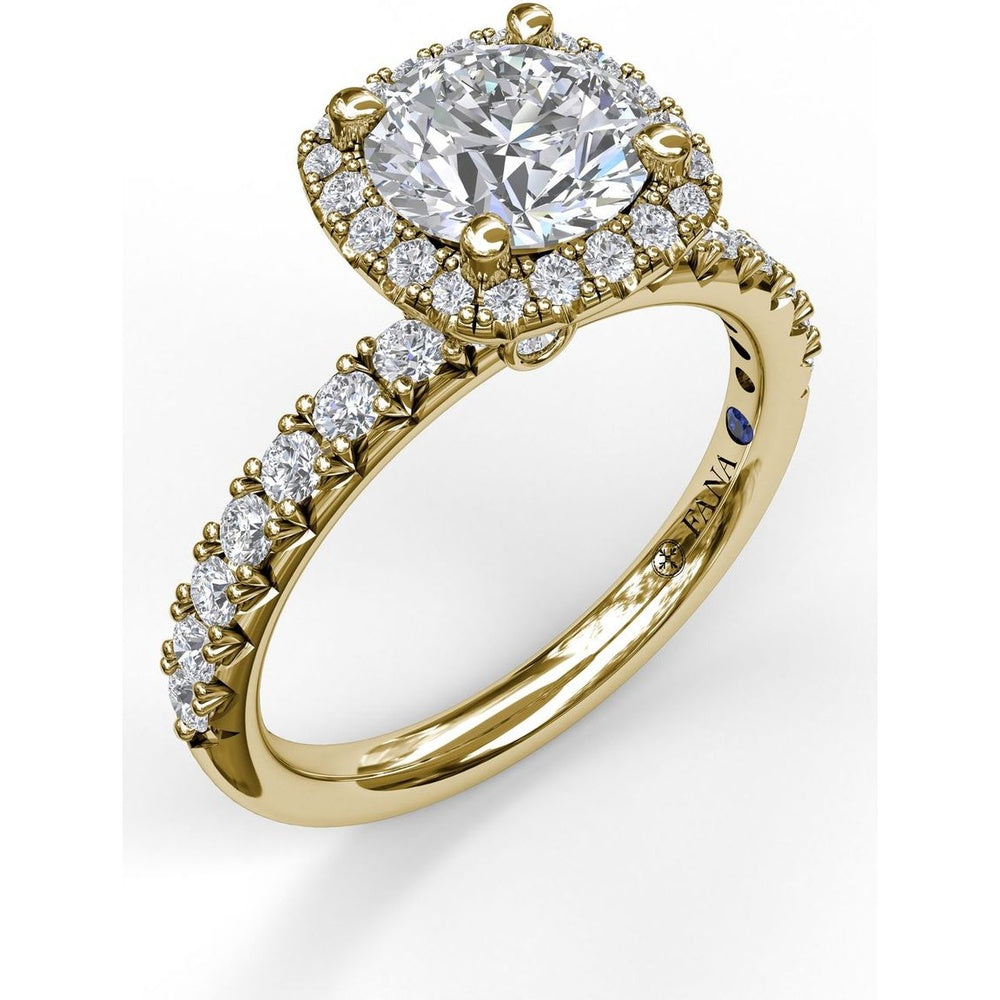 Halo Engagement Ring Setting with Pavé Diamond Band and Side Profile Diamond Accents by Fana - 0.58 Carat Total Diamond Weight