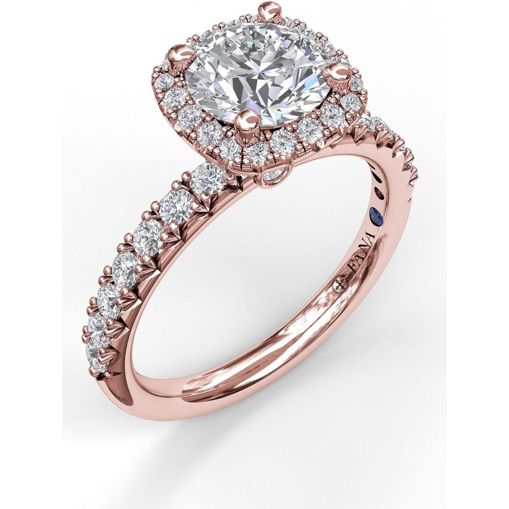 Halo Engagement Ring Setting with Pavé Diamond Band and Side Profile Diamond Accents by Fana - 0.58 Carat Total Diamond Weight