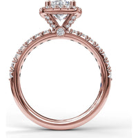 Halo Engagement Ring Setting with Pavé Diamond Band and Side Profile Diamond Accents by Fana - 0.58 Carat Total Diamond Weight