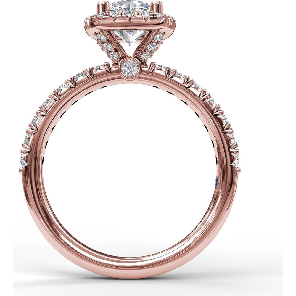 Halo Engagement Ring Setting with Pavé Diamond Band and Side Profile Diamond Accents by Fana - 0.58 Carat Total Diamond Weight