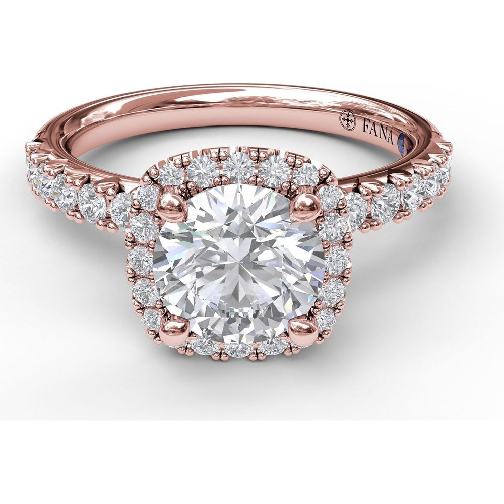Halo Engagement Ring Setting with Pavé Diamond Band and Side Profile Diamond Accents by Fana - 0.58 Carat Total Diamond Weight