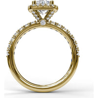 Halo Engagement Ring Setting with Pavé Diamond Band and Side Profile Diamond Accents by Fana - 0.58 Carat Total Diamond Weight
