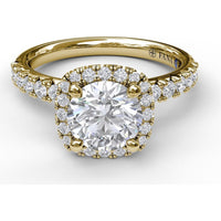 Halo Engagement Ring Setting with Pavé Diamond Band and Side Profile Diamond Accents by Fana - 0.58 Carat Total Diamond Weight
