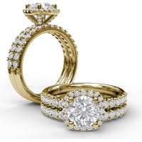 Halo Engagement Ring Setting with Pavé Diamond Band and Side Profile Diamond Accents by Fana - 0.58 Carat Total Diamond Weight